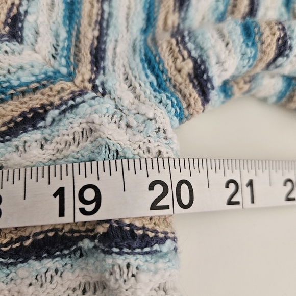 J. JILL Sweater Size  Full Zip Hooded Linen Blend Blue White Sz LP - Picture 9 of 10